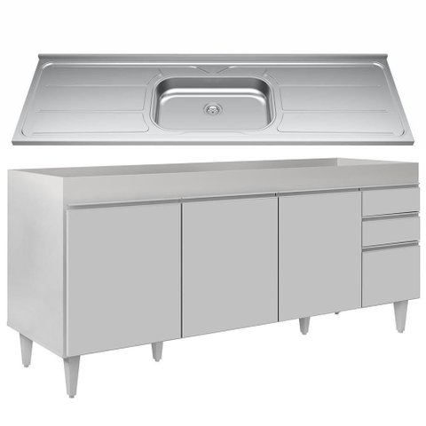 Balcão Gabinete com Pia 180cm Dallas Branco - Lumil