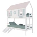Ver imagem 2 de Beliche Casinha Bela com Coração Kit Escada/escorregador - Madeira Maciça Branco/rosa/verde |