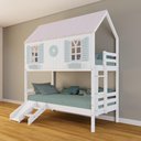 Ver imagem 1 de Beliche Casinha Bela com Coração Kit Escada/escorregador - Madeira Maciça Branco/rosa/verde |
