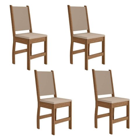 Kit 4 Cadeiras de Jantar Clara MDF Courino Bege Base Carvalho Pallazio