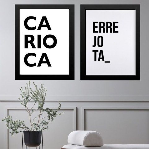 Kit 2 Quadros Rio de Janeiro - Carioca Errejota 24x18cm:moldura Preta