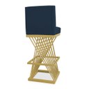 Ver imagem 4 de Banqueta Alta Área Gourmet Cozinha Restaurante Bar Base de Metal Dourado Suede Azul Marinho Eli Móve