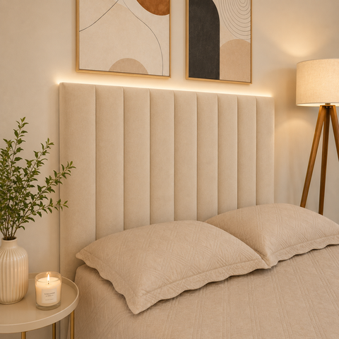Kit 9 Cabeceiras Estofadas Autocolante para Cama de Casal Painel Modular Decorativo - 90x144cm