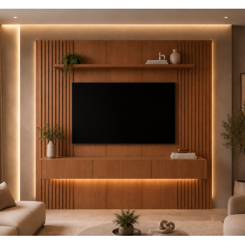Painel Ripado Completo com Rack Luxor - Belaris Móveis:Naturalle