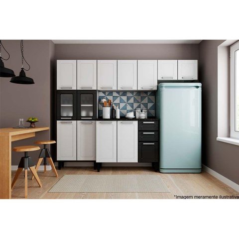 Cozinha Completa Múltipla 4 Peças (2 Armários + 1 Balcão + 1 Paneleiro) C4P87 Branco/Preto - Bertoli