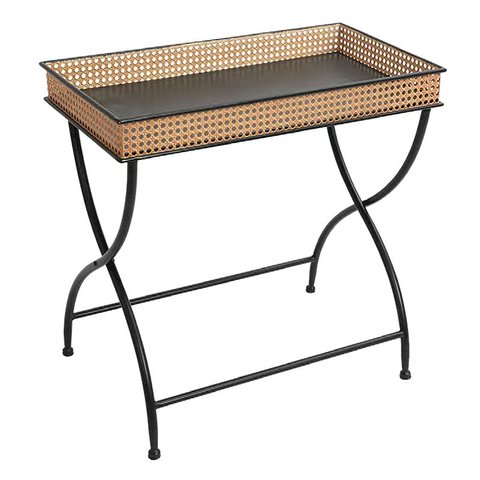Mesa de Apoio em Metal Preto e Bege 60cm Fm0249 Btc
