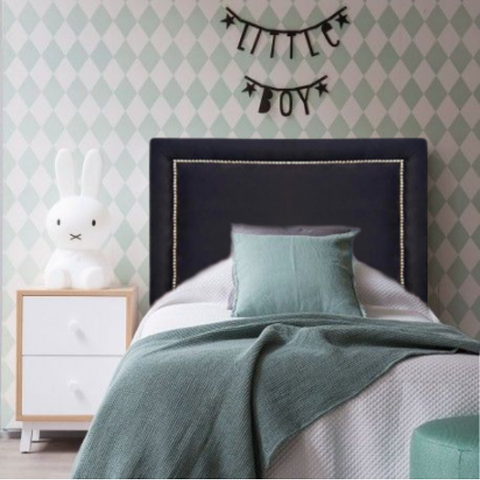 Cabeceira Solteiro Reta Luxo Estofada Com Tachas - Veludo Preto