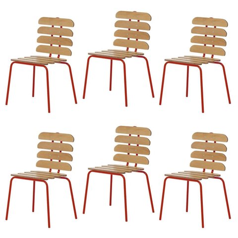 Kit 6 Cadeiras Base Tubular Fixa Reno Vermelho/Nature