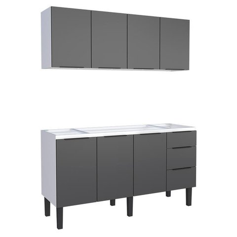 Cozinha Completa Gabinete Para Pia 160cm e Armário Aéreo Jupter Cozimax Preto