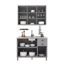 Ver imagem 3 de Cozinha Compacta Bariloche 6 Portas 2 Gavetas 3 Prateleiras com Vidro 100% MDF Titânio Fosco - Indék