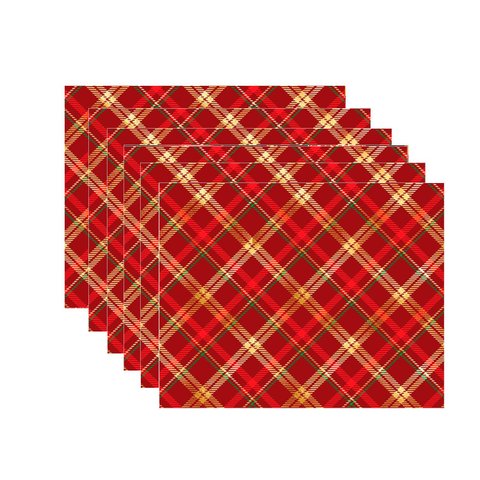 Kit Jogo Americano Natal Xadrez Vermelho/dourado - 6 Peças