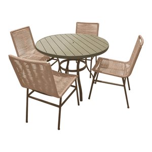 Kit Mesa Prime em Aluminio Ripado 1,00m com 4 Cadeiras Prime em Aluminio e Corda Nautica Bege
