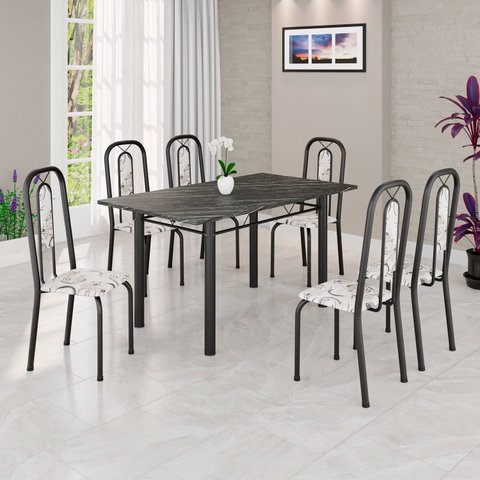 Conjunto Sala de Jantar com 6 Cadeiras Lívia Preto/Arabesco