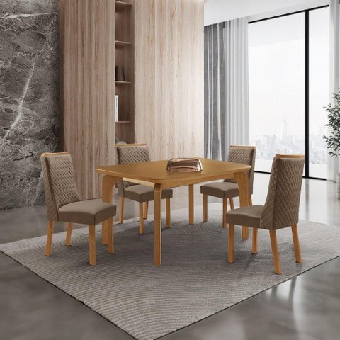 Mesa de Jantar Liz 4 Lugares Retangular MDF 120cm Capuccino com Cadeiras Carolina Moderna