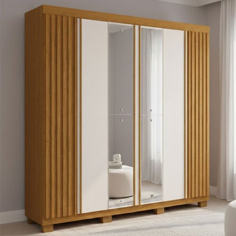 Guarda-roupa Casal Eliza 6 Portas 6 Gavetas com Espelho 100% Mdf Cinamomo/off White - Acp Móveis