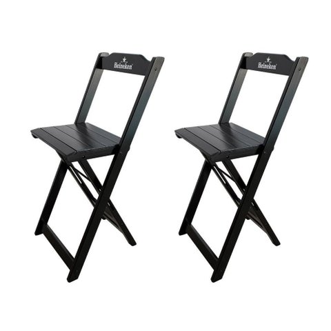 Kit 2 Banquetas Bistrô Dobrável Madeira Hei Preta Cor: Preto