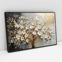 Ver imagem 2 de Quadro Decorativo Árvore da Vida Flores Brancas Dourado Sala Quarto Casa Escritório