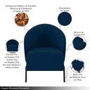 Ver imagem 3 de Kit 2 Poltronas Decorativa Sala de Estar Kenya Pés em Ferro Veludo Preto/azul G33 - Gran Belo
