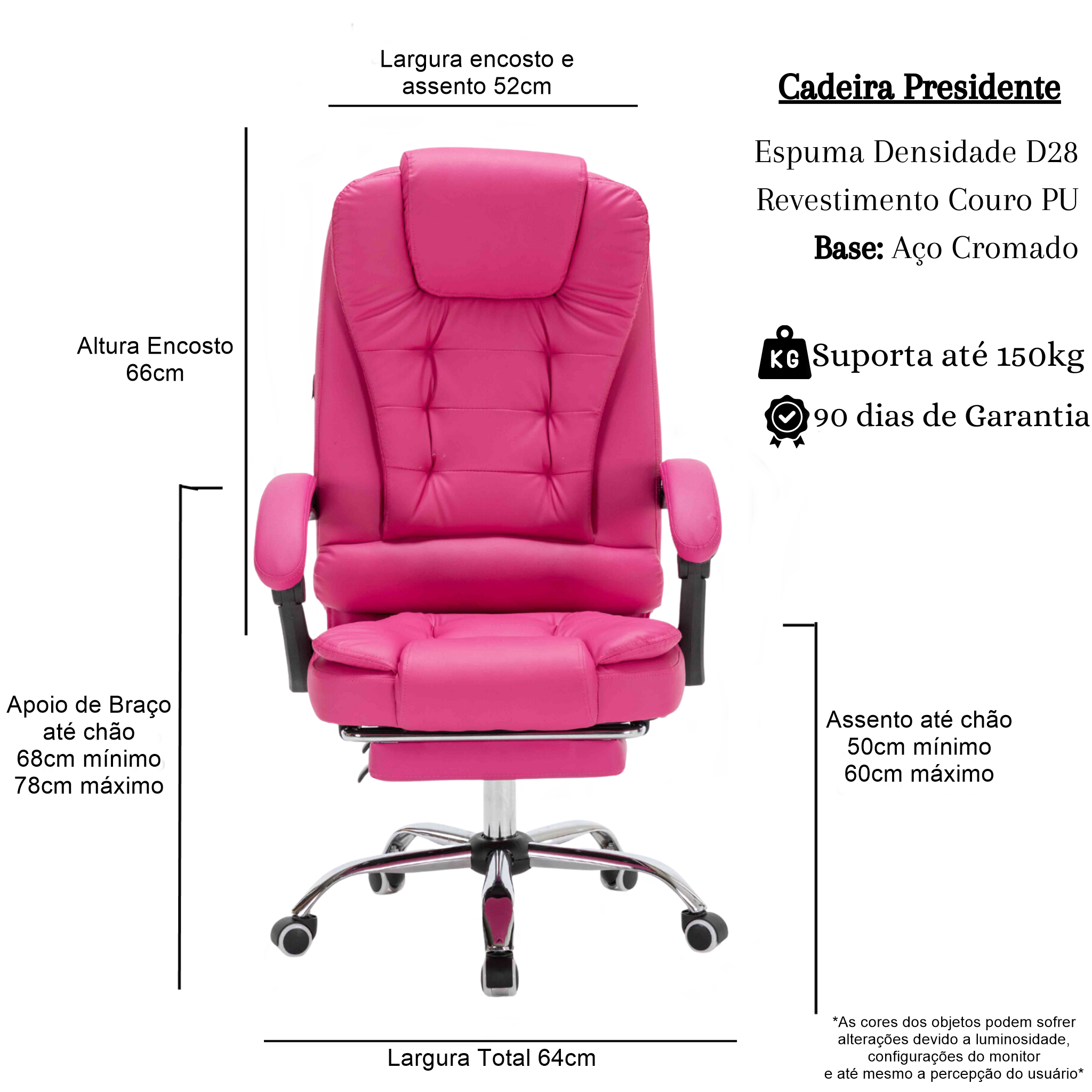 Cadeira Presidente C/ Massagem 2 Pontos Pink - 3