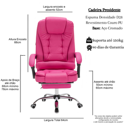 Cadeira Presidente C/ Massagem 2 Pontos Pink - 3