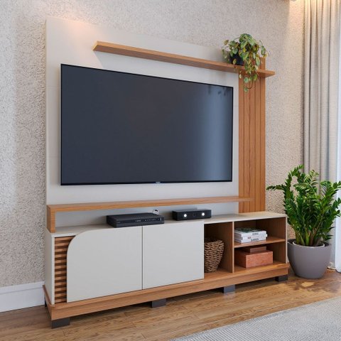 Estante para Tv até 75 Polegadas Boss 2 Portas Off White/freijó 1800 - Pnr Móveis