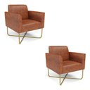 Ver imagem 2 de Poltrona Sala Decorativa Kit 2 Marisa Base X Industrial Dourada Sintético Pu D03 - D’Rossi