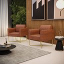 Ver imagem 1 de Poltrona Sala Decorativa Kit 2 Marisa Base X Industrial Dourada Sintético Pu D03 - D’Rossi