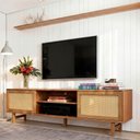 Ver imagem 1 de Rack para TV até 75 Polegadas 220cm em Madeira Maciça Porta Rattan Magna Cabecasamadeiraoriginals