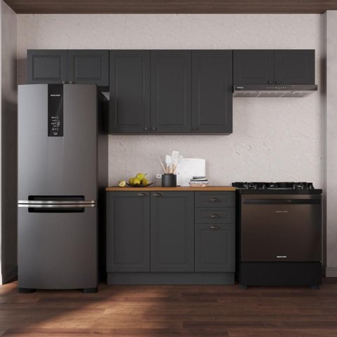 Armário de Cozinha Modulada Compacta Fidelitá Nara 100% MDF 4 Peças 280cm 10 Portas 2 Gavetas com