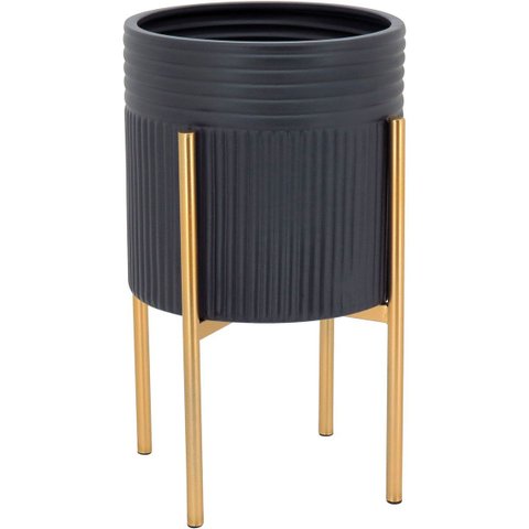 Cachepô de Metal Preto 38x22x22cm Vaso Plantas Jardim Sala Suculenta Flores