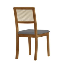 Kit 2 Cadeiras de Jantar Palha Estofadas Veludo Cinza Encosto Tela Sextavada Rubi Madeira Maciça Mel - 5