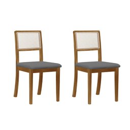 Kit 2 Cadeiras de Jantar Palha Estofadas Veludo Cinza Encosto Tela Sextavada Rubi Madeira Maciça Mel - 2