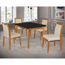 Ver imagem 1 de Mesa Jantar Luxo Jade 120x90cm Preto com 4 Cadeiras Estofadas Linho Bege Base Madeira Maciça Mel