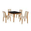 Ver imagem 2 de Mesa Jantar Luxo Jade 120x90cm Preto com 4 Cadeiras Estofadas Linho Bege Base Madeira Maciça Mel