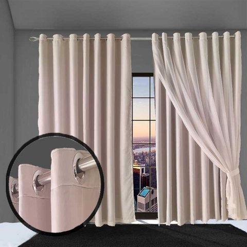 cortina blackout em tecido Madrid 5,00 x 2,70 c/voal palha