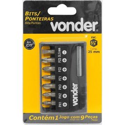 Jogo de Bits/ponteiras C/ 9 Pç Encaixe Sextavado 1/4" Vonder - 2