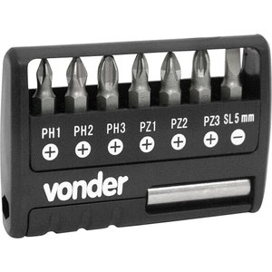 Jogo de Bits/ponteiras C/ 9 Pç Encaixe Sextavado 1/4" Vonder