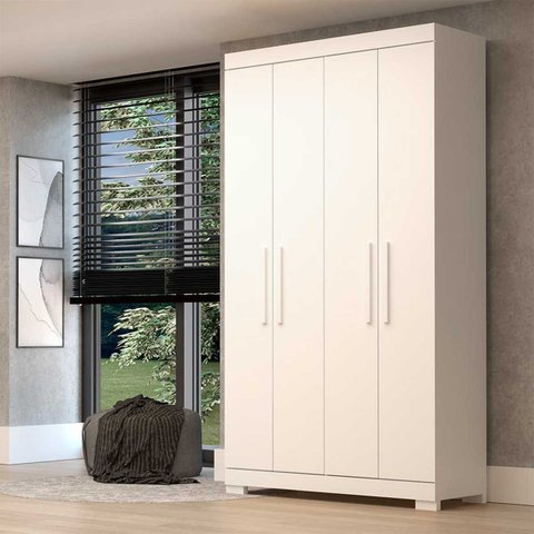 Guarda-Roupa Solteiro Canadá 4 Portas 100% MDF Linhamobília Branco