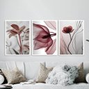Ver imagem 2 de Kit 3 Quadros Modernas Flores Nuances Bordô 45x34cm:moldura Preta