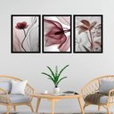 Ver imagem 1 de Kit 3 Quadros Modernas Flores Nuances Bordô 45x34cm:moldura Preta