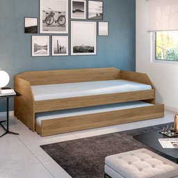 Bicama Solteiro Duo com Cama Auxiliar em Mdf Premium Amendoa - 3