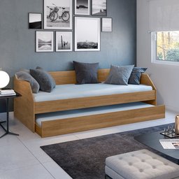 Bicama Solteiro Duo com Cama Auxiliar em Mdf Premium Amendoa - 1