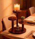Ver imagem 4 de Estante de Mesa Redondo de Madeira com 3 Níveis para Plantas, Pequeno Suporte Expositor para Mesa
