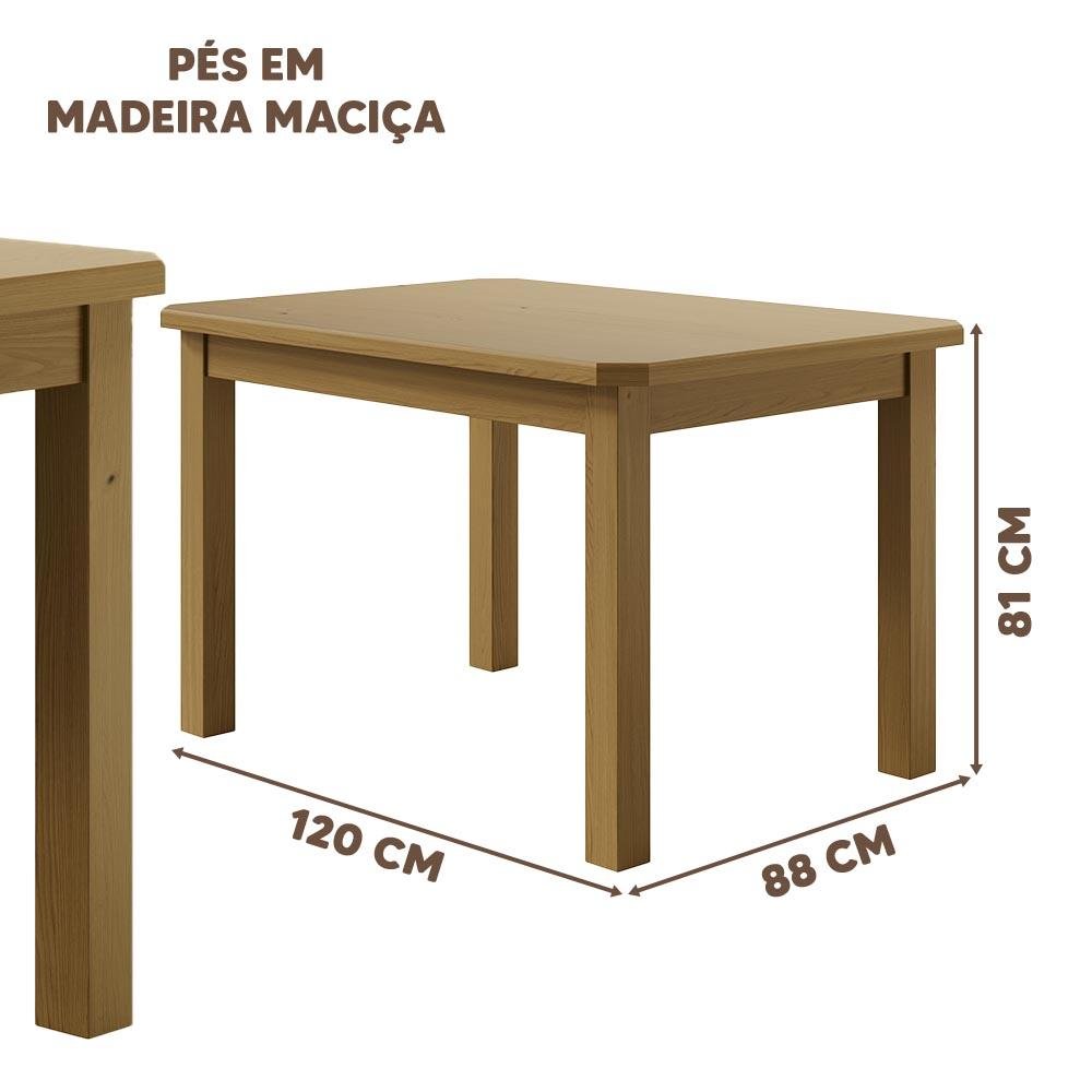 Mesa de Jantar 120cm 4 Lugares Pés Madeira Maciça Nogueira Safira Shop Jm - 4