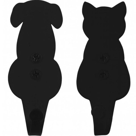 Kit 2 Ganchos de Parede 8cm Gato Cachorro Pendurador Bolsas Casacos Chaves Luft Masutti