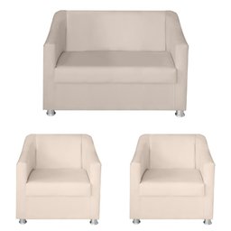 Kit Poltrona Namoradeira e 2 Poltronas Decorativa 68 cm Tilla Bege - Mafer - 1