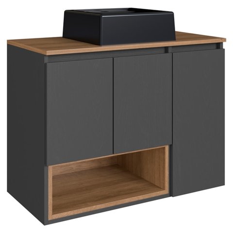 Gabinete Suspenso 80 Cm com Cuba Preta Bl9220 Mell Grafite Faem