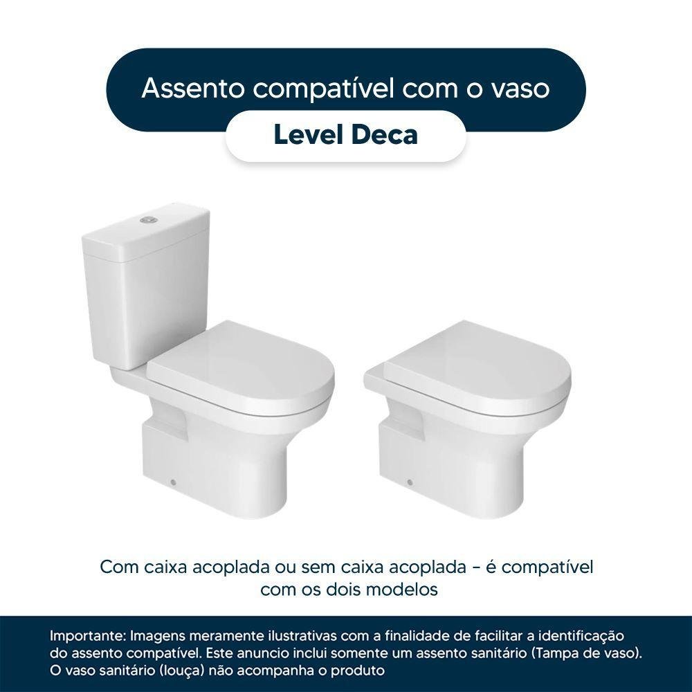 Tampa de Vaso Poliéster Antibactéria Fechamento Lento Level Branco para Louça Deca Ferragem - 2