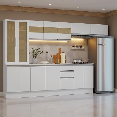 Armário de Cozinha Completa 100% Mdf 300 Cm Branco Smart Madesa 04
