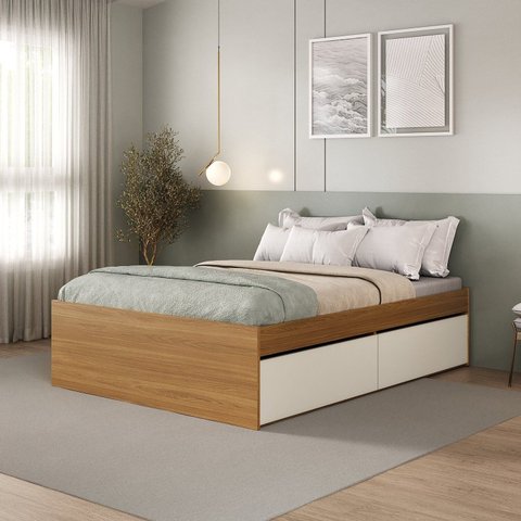 Cama de Casal 4 Gavetas 100% MDF Aurora Yescasa Marrom/Carvalho Hanover